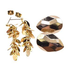 Avon Gold-Tone Leaf Drop & Faceted Clip-On Earrings Set